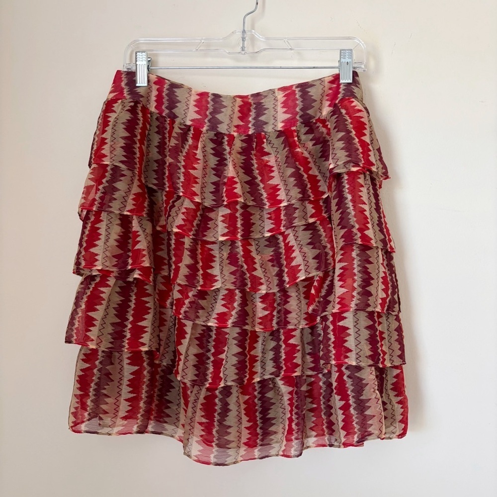 Anna Sui Tiered Chiffon Skirt Sz 12 Boho Anthropologie